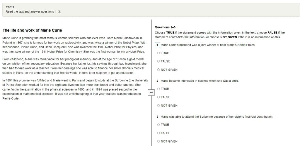 ตัวอย่างข้อสอบ IELTS reading part 1